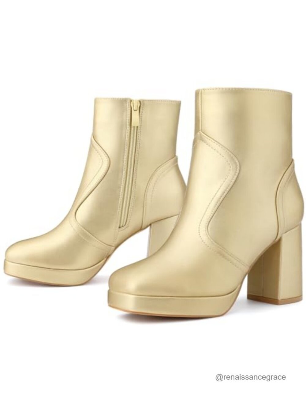 Faux Leather Square Toe Platform Chunky Heel Ankle Boots Block Heel Booties
